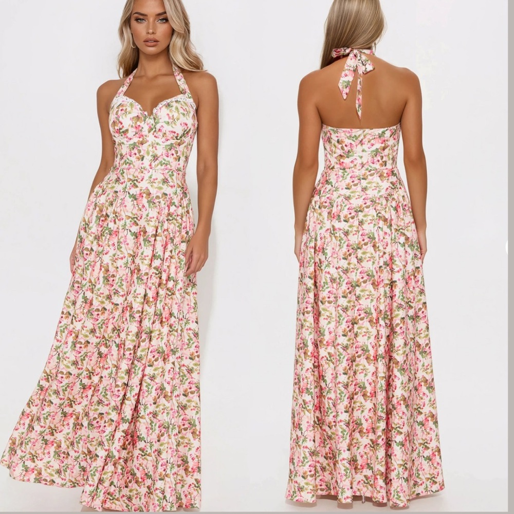Fashion Nova Jaida A Line Floral Bustier Maxi Halter Dress